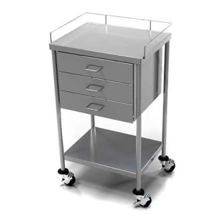 Aero AERO Stainless Steel Anesthesia Utility Table with 3 Drawers & Guard Rail Top Shelf CSDW-3-1620